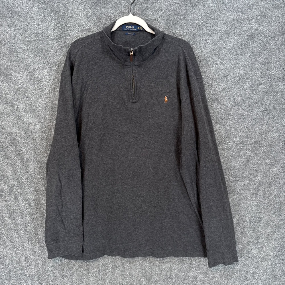 Polo Ralph Lauren Estate Rib Sweater Mens XXL Gray 1/4 Zip Pullover Flesh Pony